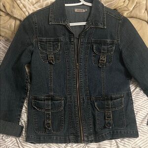 Vintage Dark Denim Jacket with Buckle Details